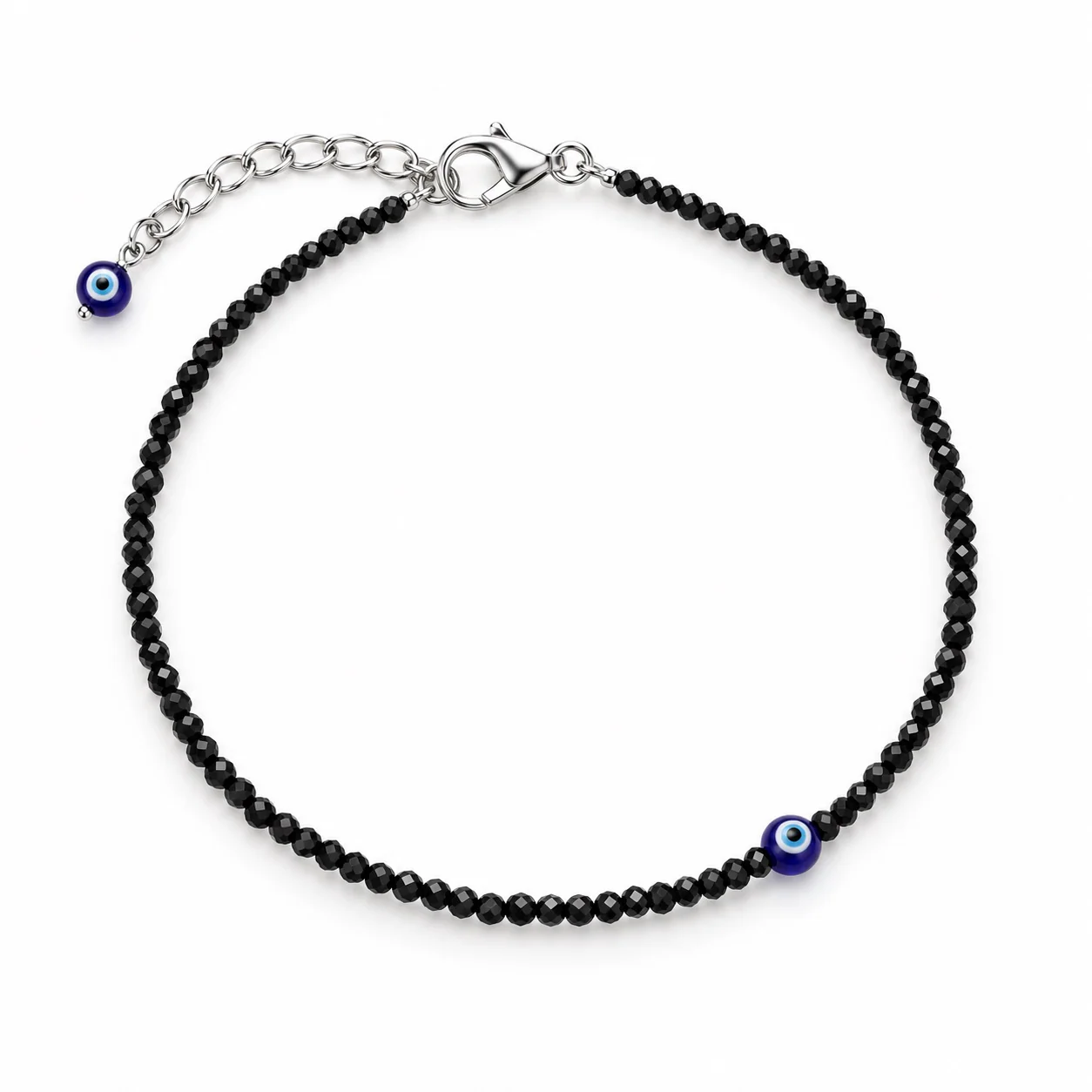Black Tourmaline Anklet with Evil Eye Charm 2