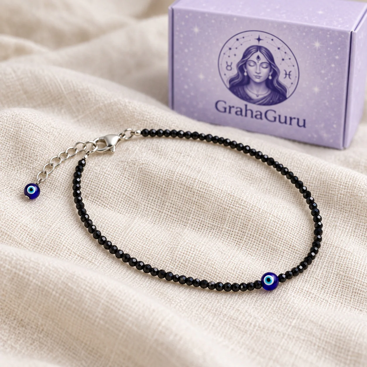 Black Tourmaline Anklet with Evil Eye Charm 3