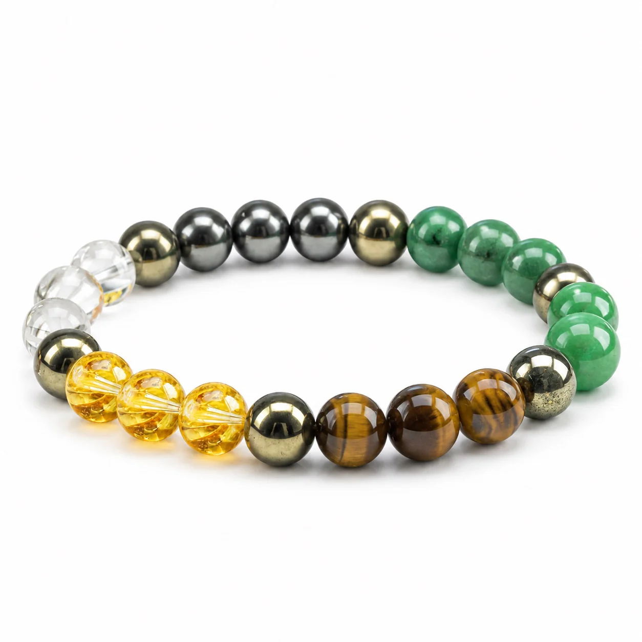 Pyrite, Citrine, Tiger Eye, Green Aventurine & Jade Bracelet 2