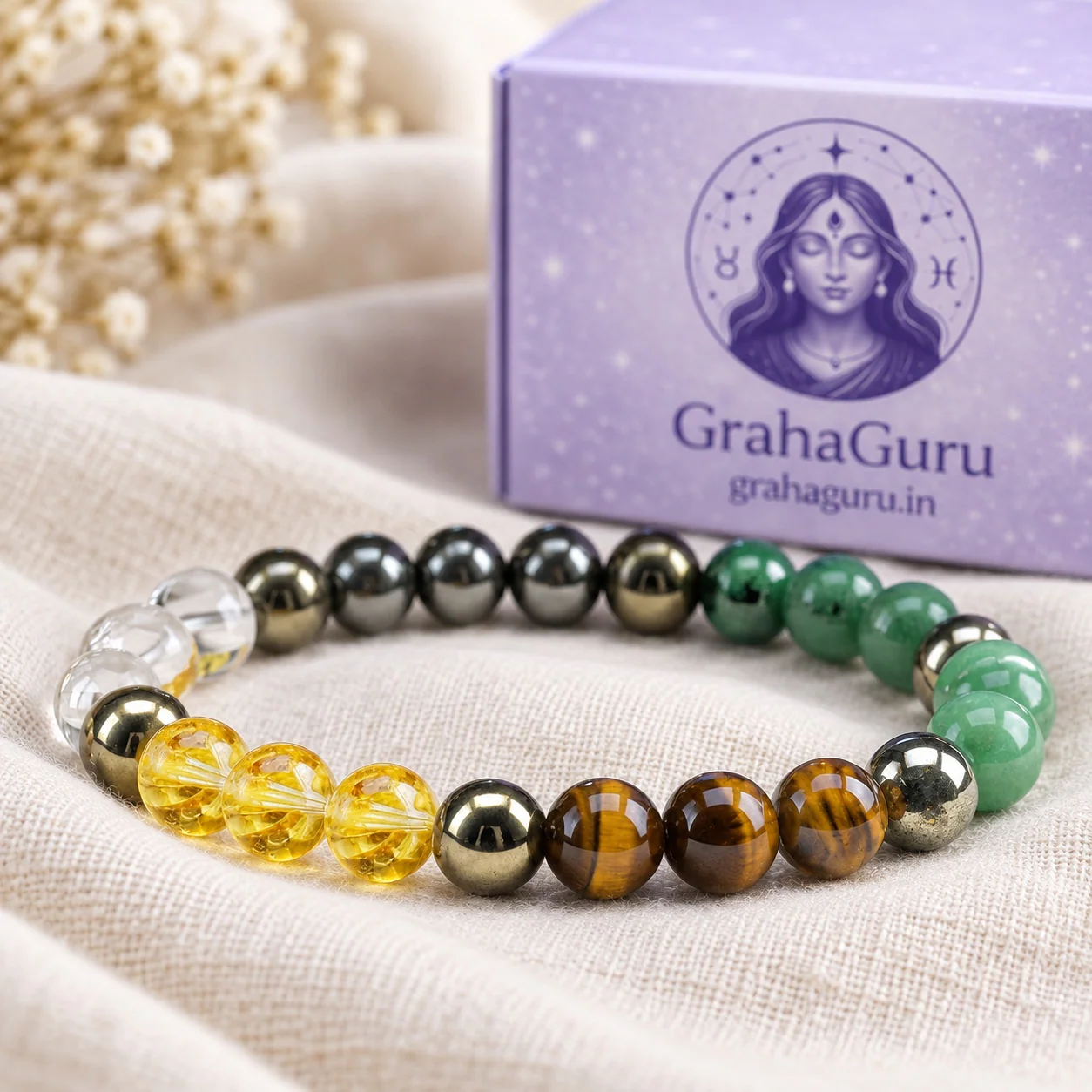 Pyrite, Citrine, Tiger Eye, Green Aventurine & Jade Bracelet 3
