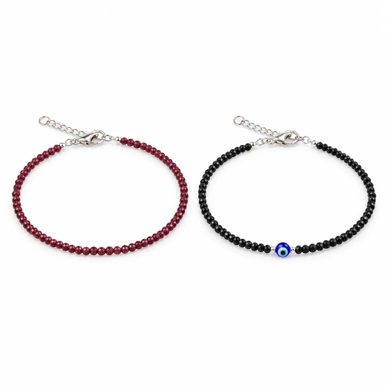 Garnet Anklet & Black Tourmaline Anklet Set 2
