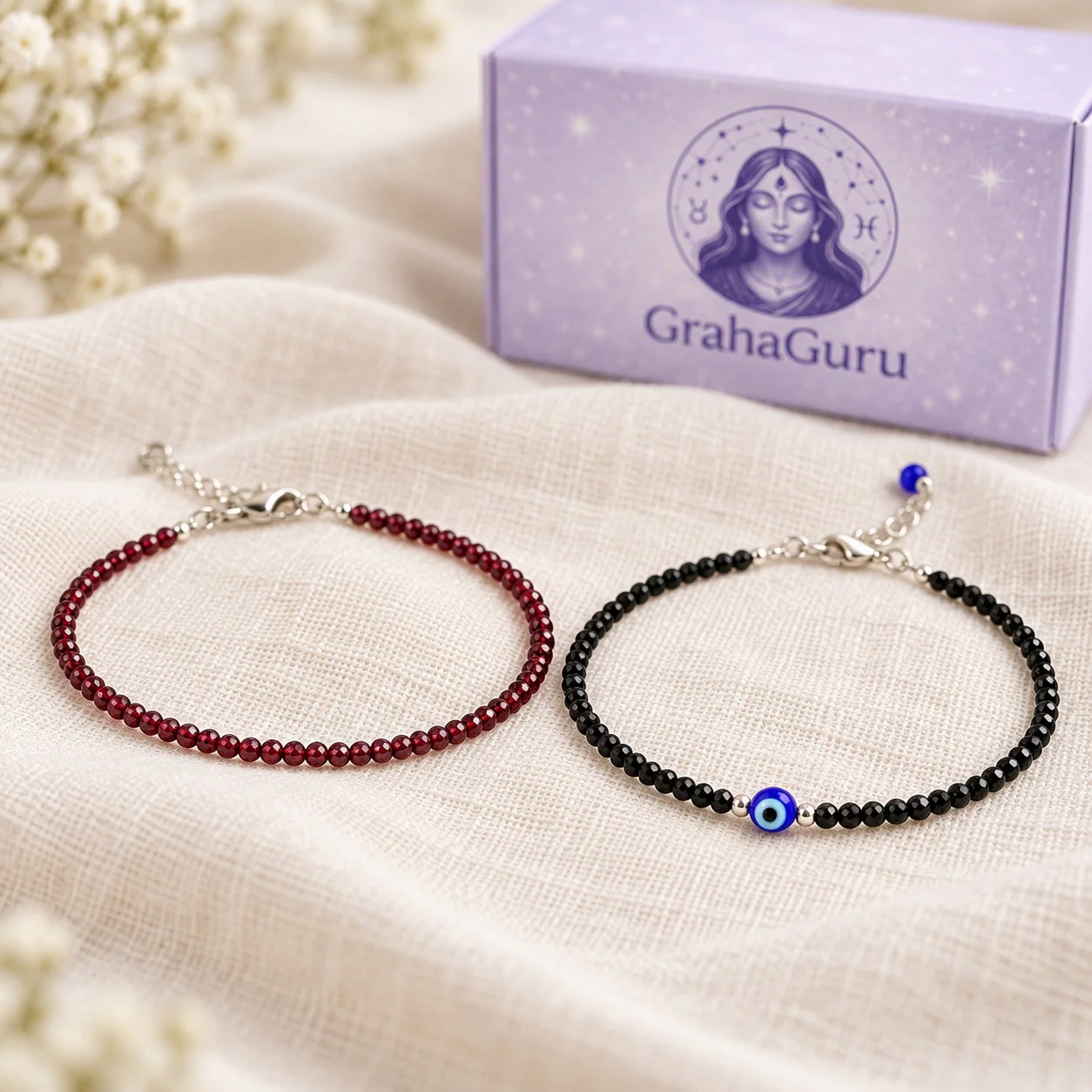 Garnet Anklet & Black Tourmaline Anklet Set 3