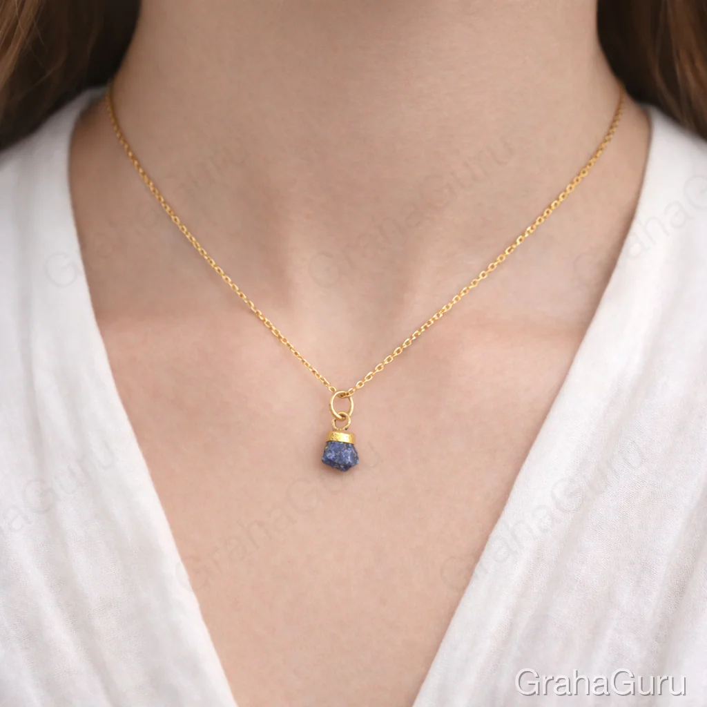 Lapiz Lazuli Natural Stone Pendant with Chain - Image 2