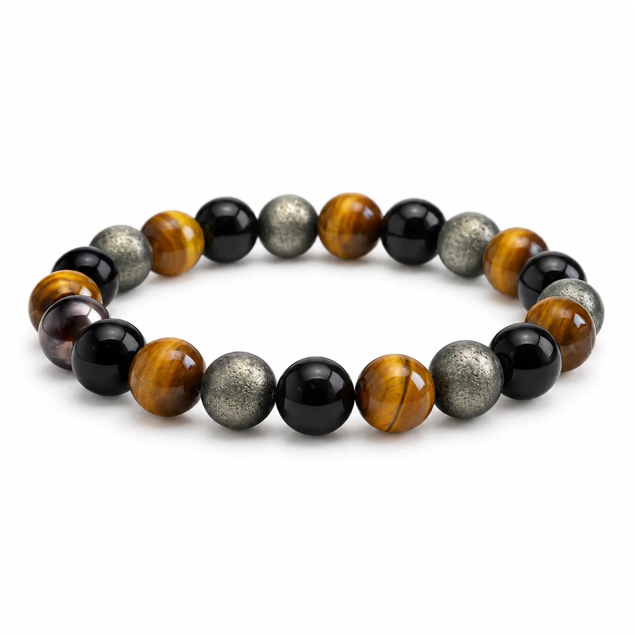 Raw Pyrite, Tiger Eye & Black Obsidian Bracelet 2