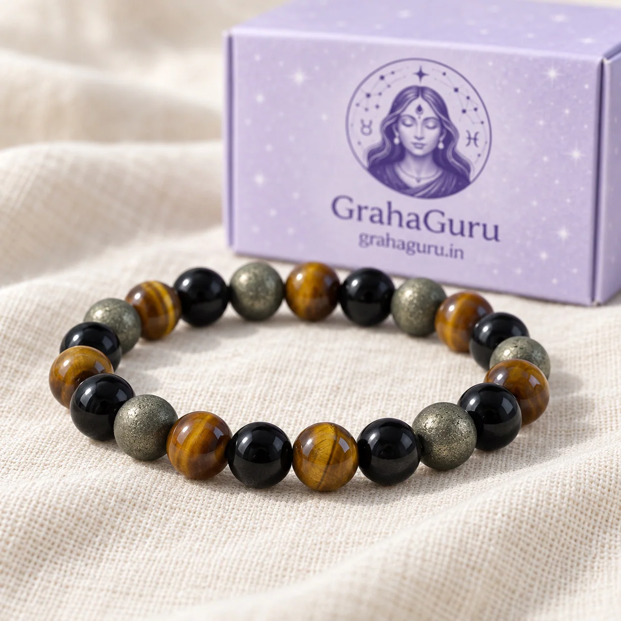 Raw Pyrite, Tiger Eye & Black Obsidian Bracelet 3