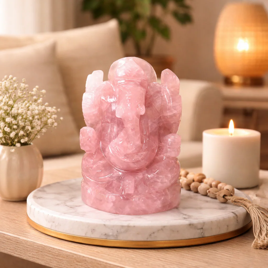 Natural Rose Quartz Lord Ganehsa Idol 5