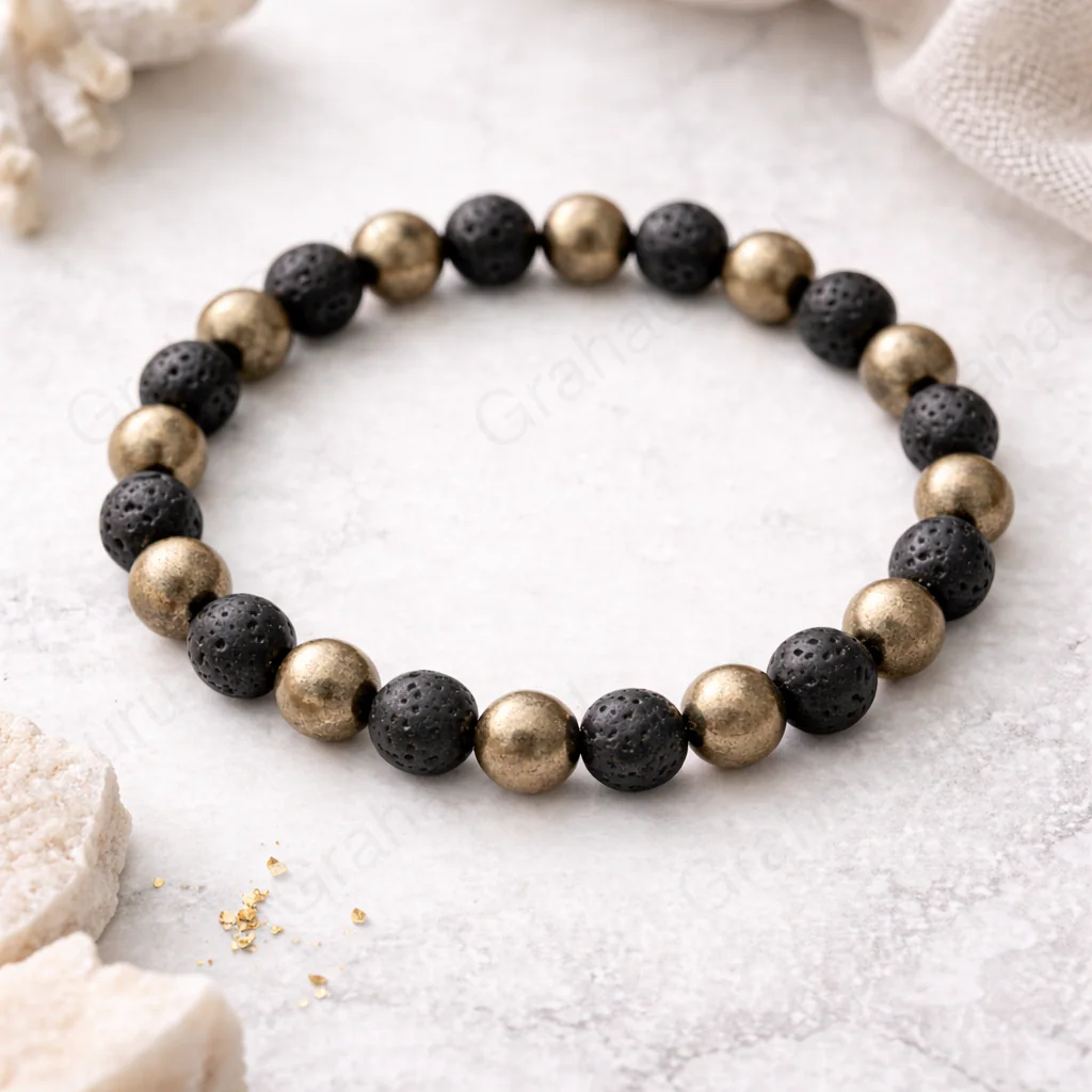 Pyrite and Lava Natural Stone Bracelet