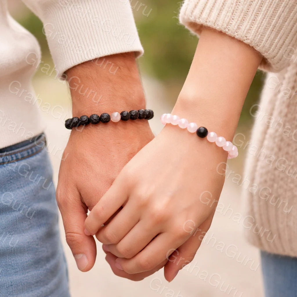 Rose Quartz and Lava Couple Bracelet