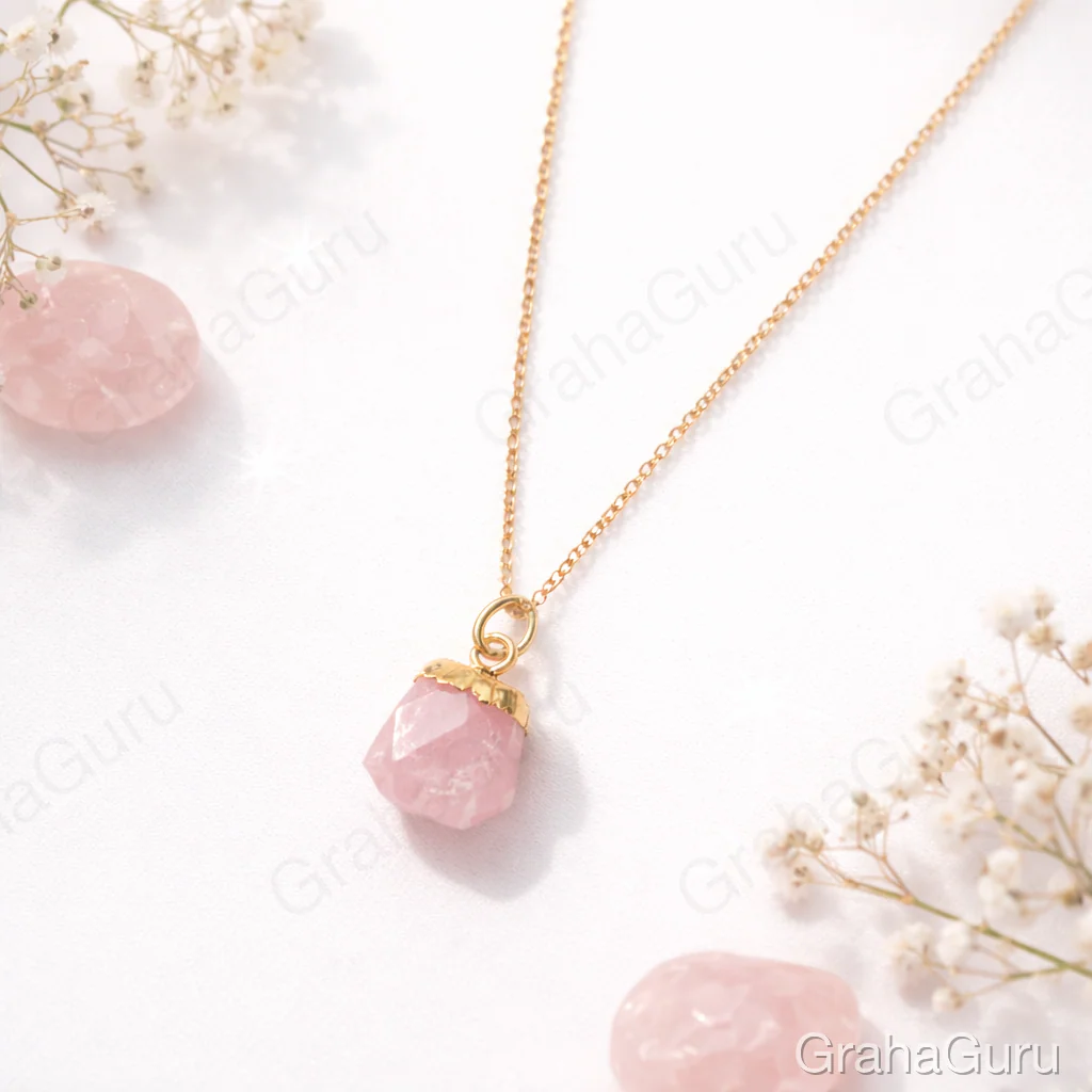 Rose Quartz Natural Stone Pendant with chain