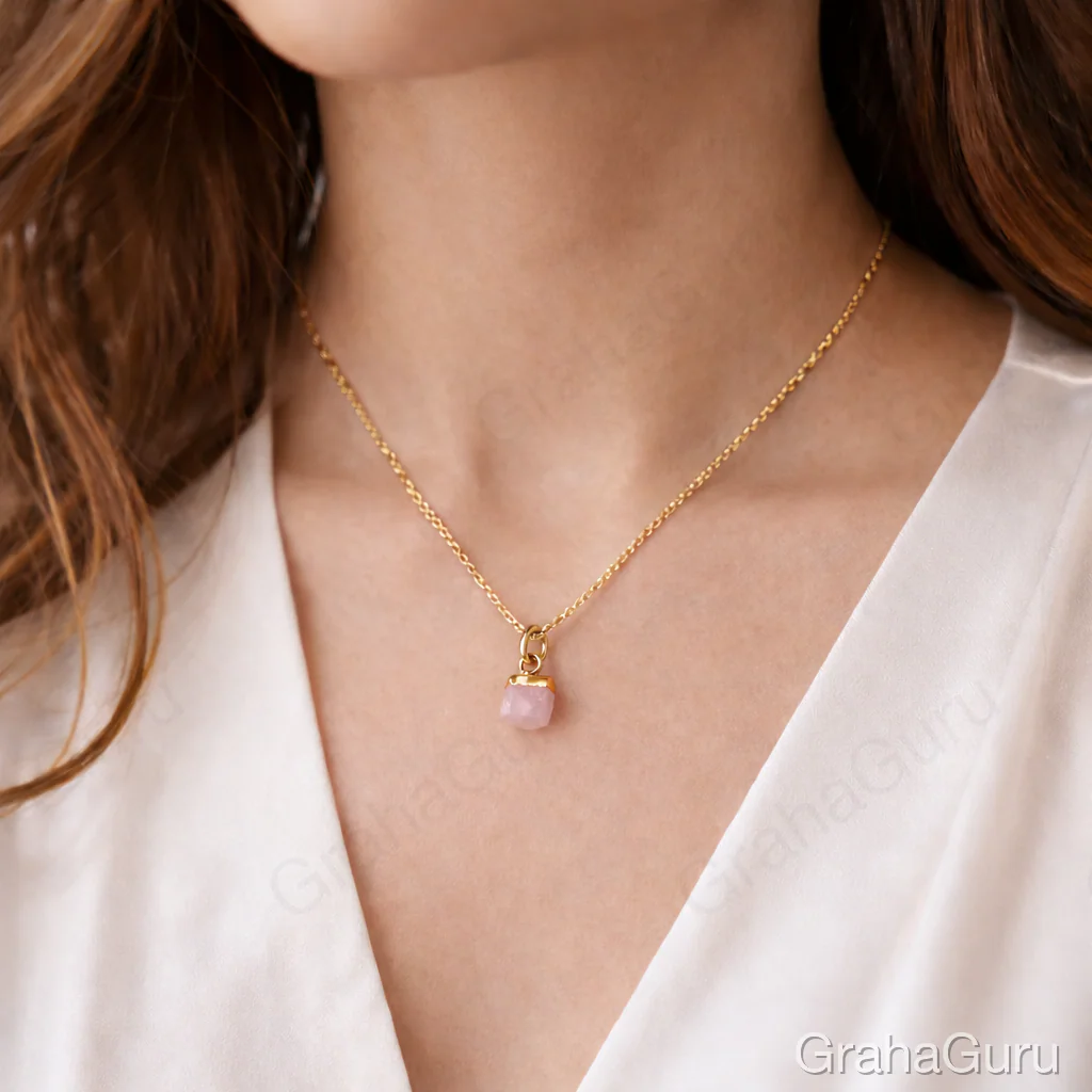 Rose Quartz Natural Stone Pendant with chain - Image 2