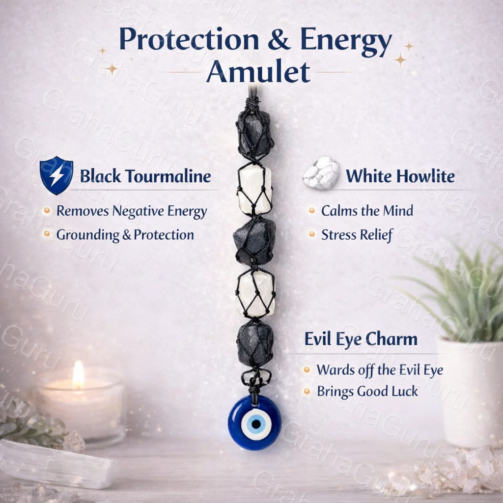 Black Tourmaline, Selenite & Blue Eye Bead Hanging 4