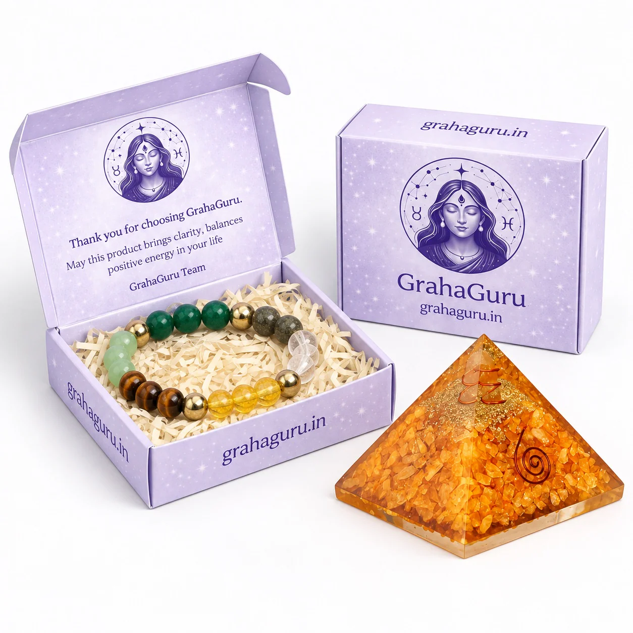 Gemstone Bracelet & Citrine Pyramid Set