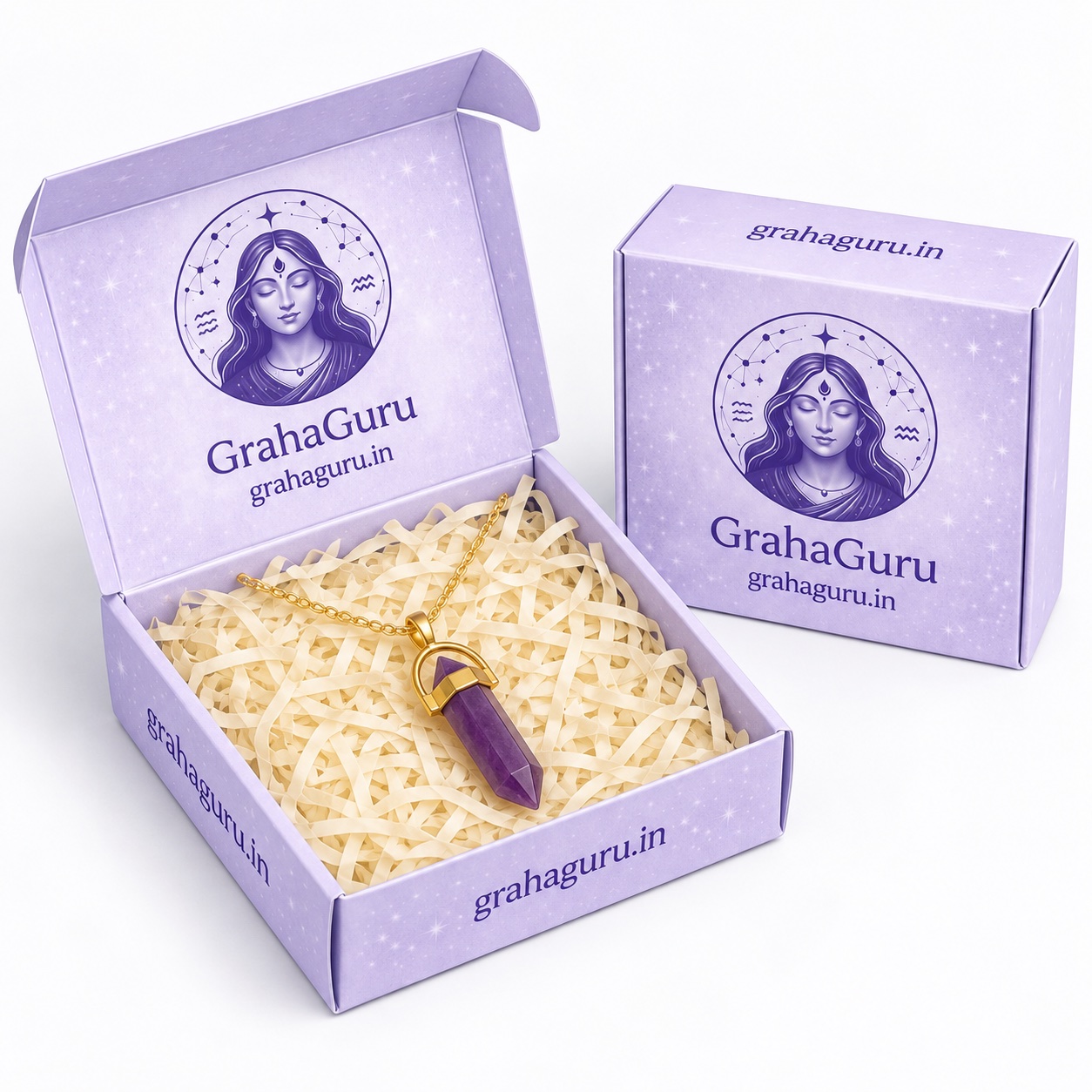 Aquarius Amethyst Pencil Pendant with Chain