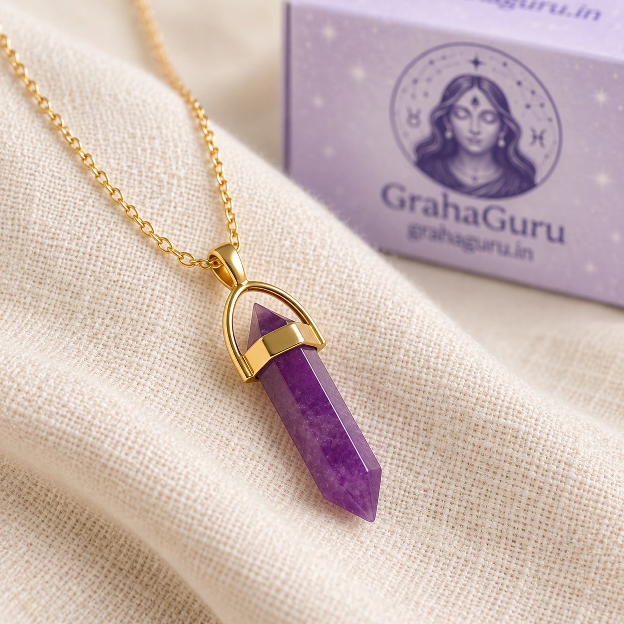 Aquarius Amethyst Pencil Pendant with Chain 3
