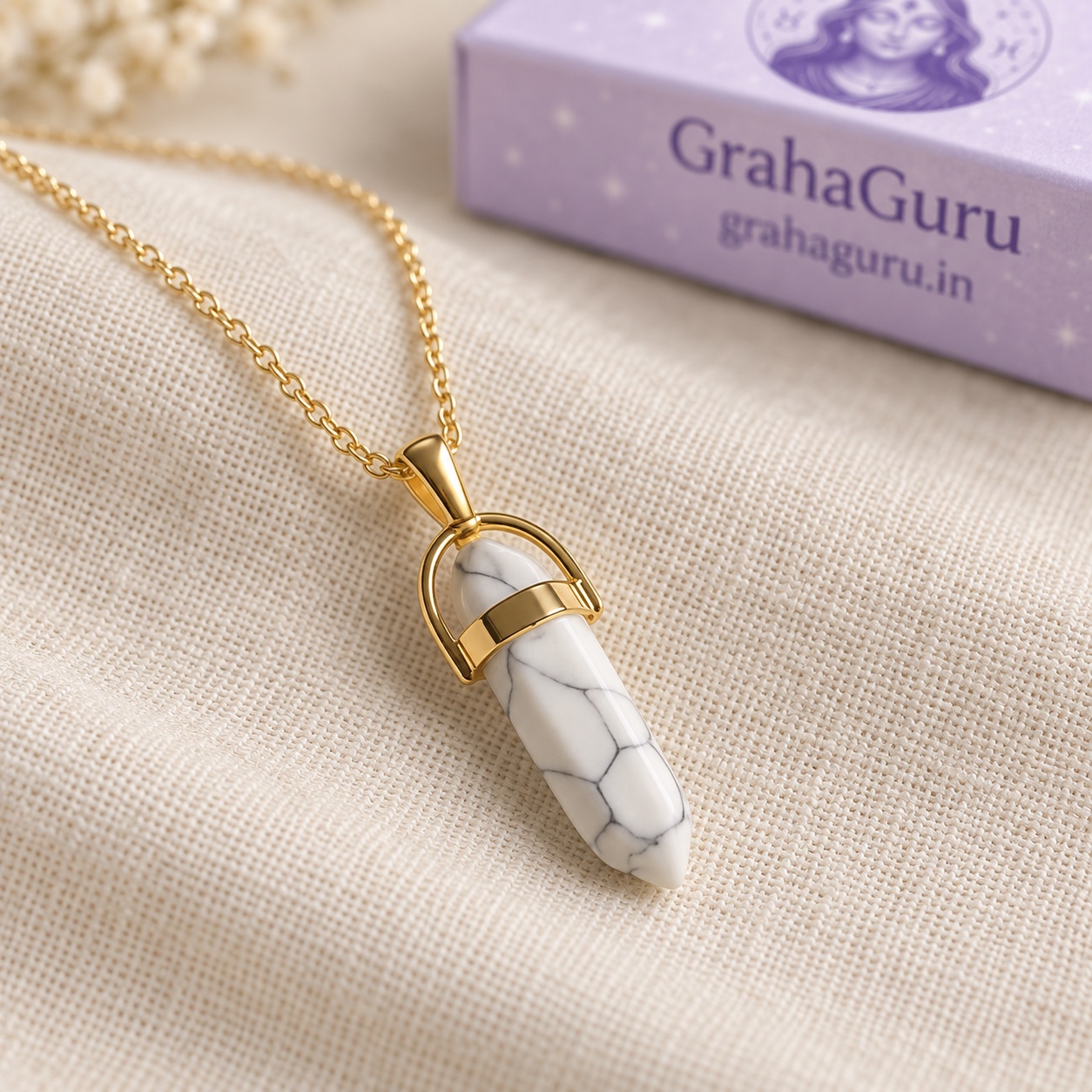 Cancer Howlite Pencil Pendant with Chain 3