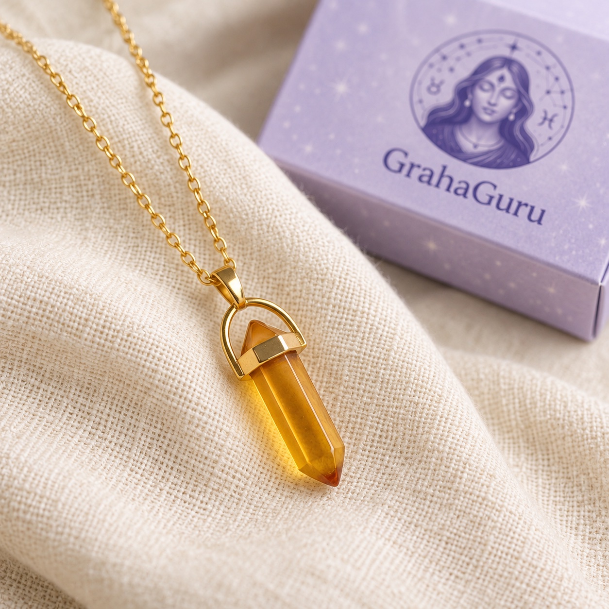 Leo Citrine Pencil Pendant and Chain 3