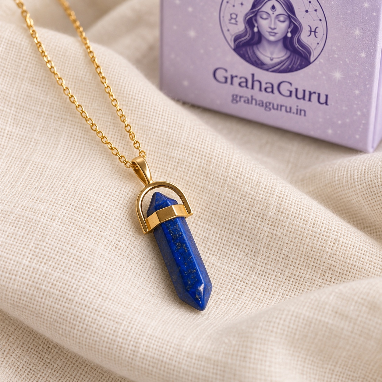 Libra Lapis Lazuli Pencil Pendant with Chain 3