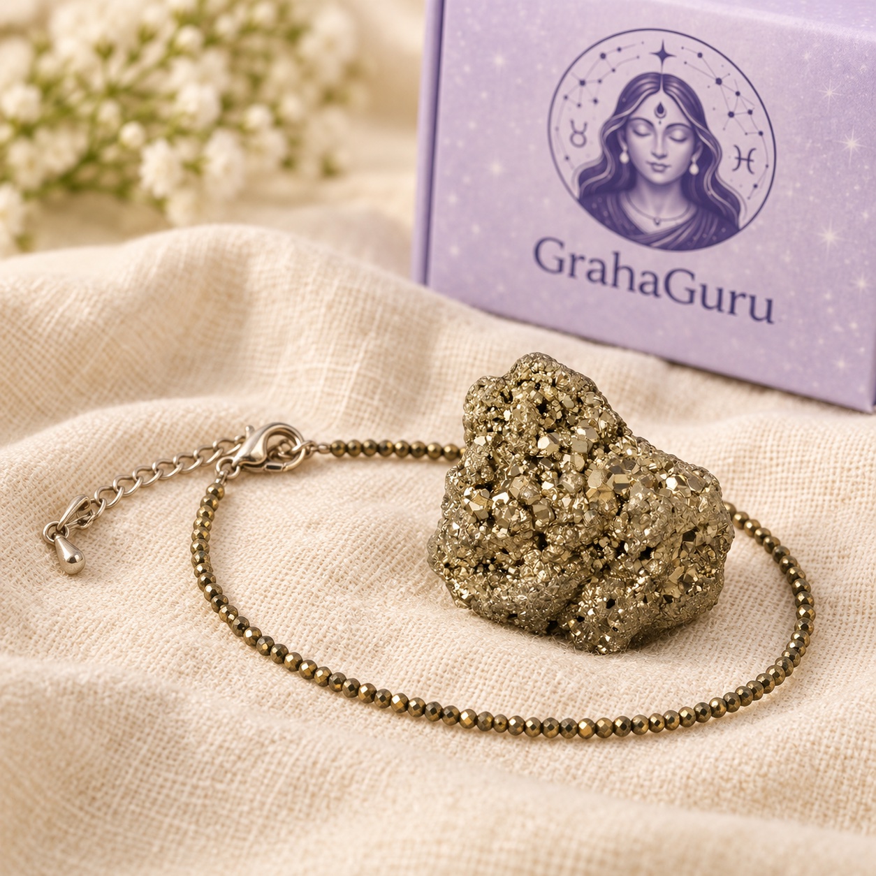 Mahalaxmi Combo - Raw Pyrite Anklet with Pyrite Stone 3