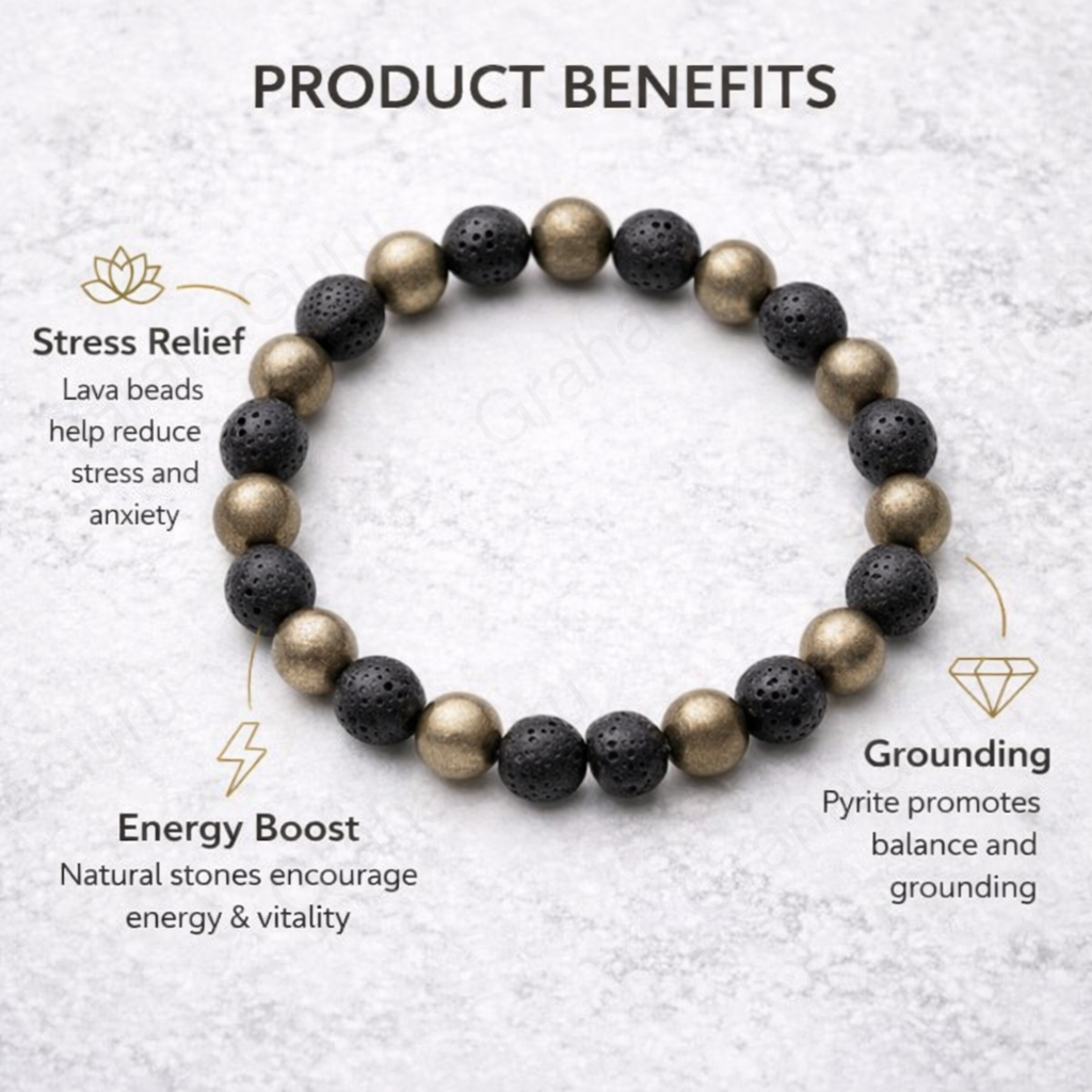 Pyrite and Lava Natural Stone Bracelet 4