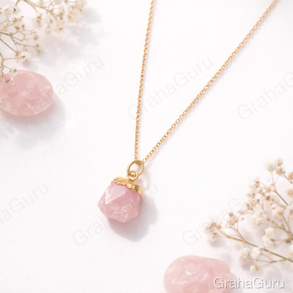 Rose Quartz Natural Stone Pendant with chain
