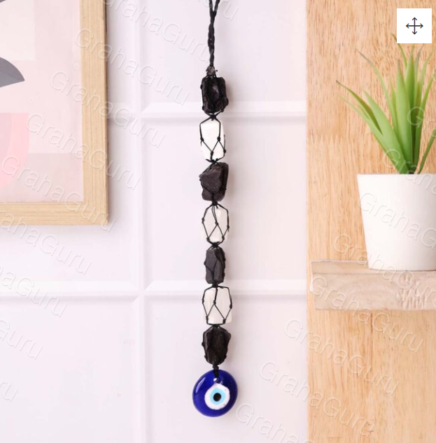 Black Tourmaline & Selenite Hanger With Evil Eyes Hanger (Protection)