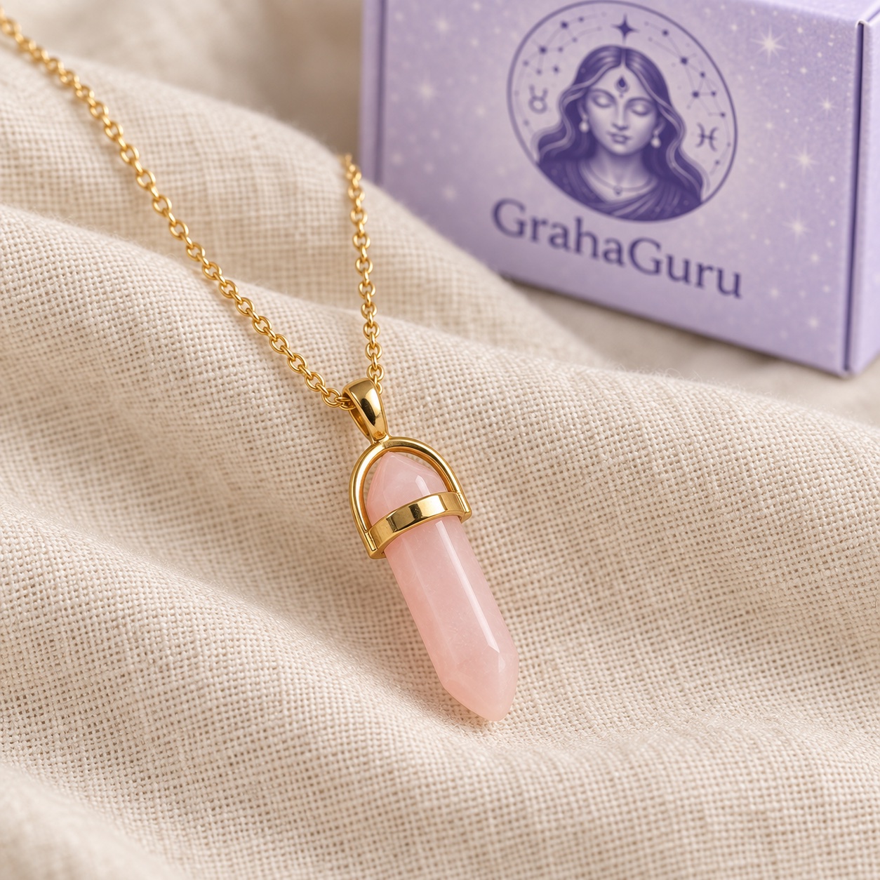Taurus Rose Quartz Pencil Pendant with Chain 3
