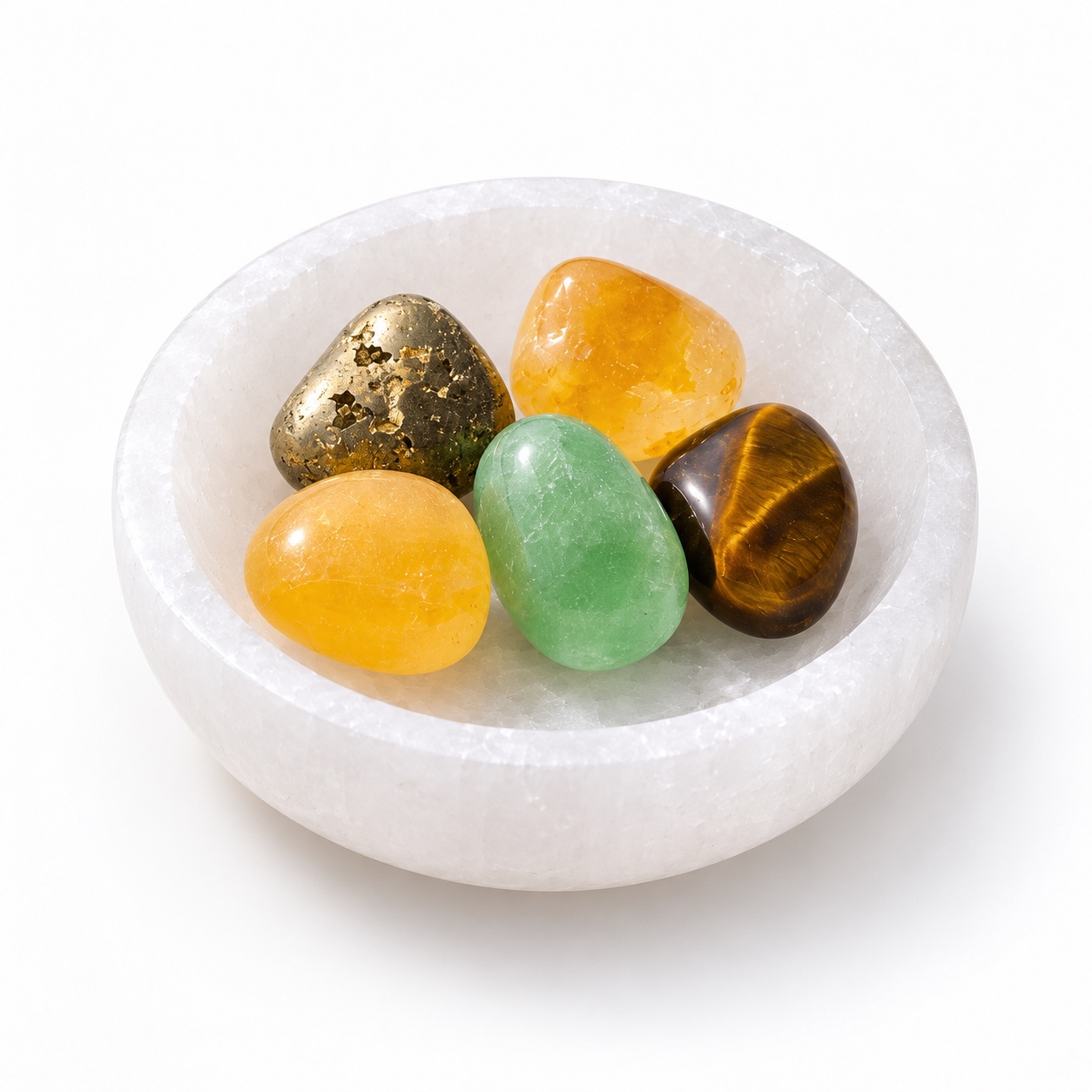 Pyrite, Citrine, Tiger Eye, Green & Yellow Aventurine Crystal Set